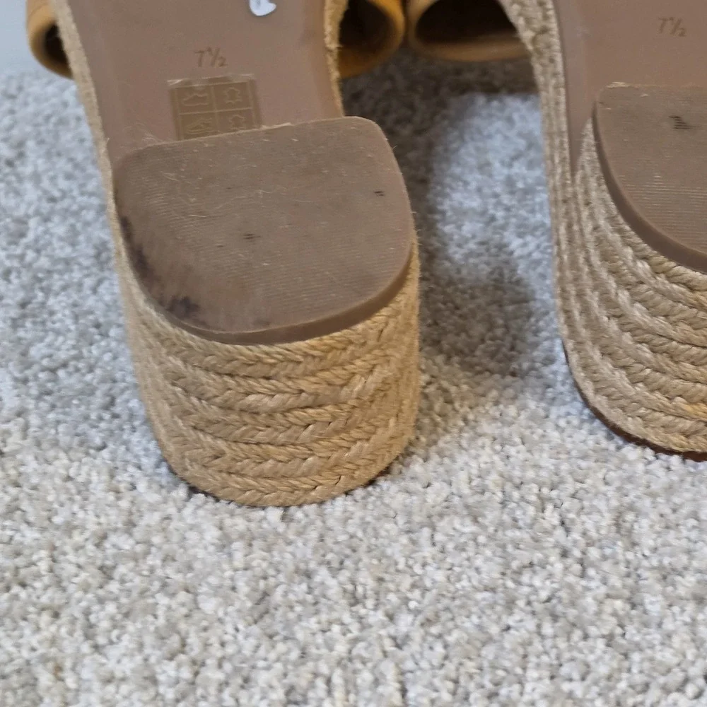 Tory Burch Fleming Espadrille Tan Leather Logo Slides Sandals Womens Size 7.5
